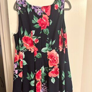 Jessica Howard Navy Floral Sleeveless Boat Neck Pleated Fit & Flare Dress 16W